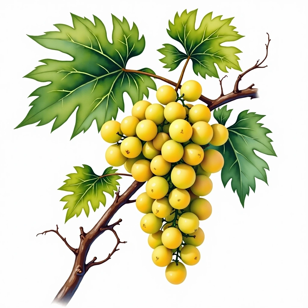 Albarín Blanco grape variety — White watercolor illustration
