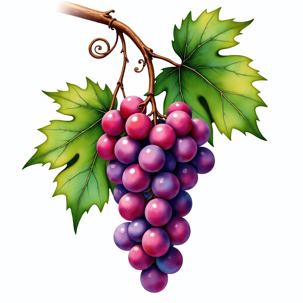 Albillo Crimean grape variety — Red watercolor illustration