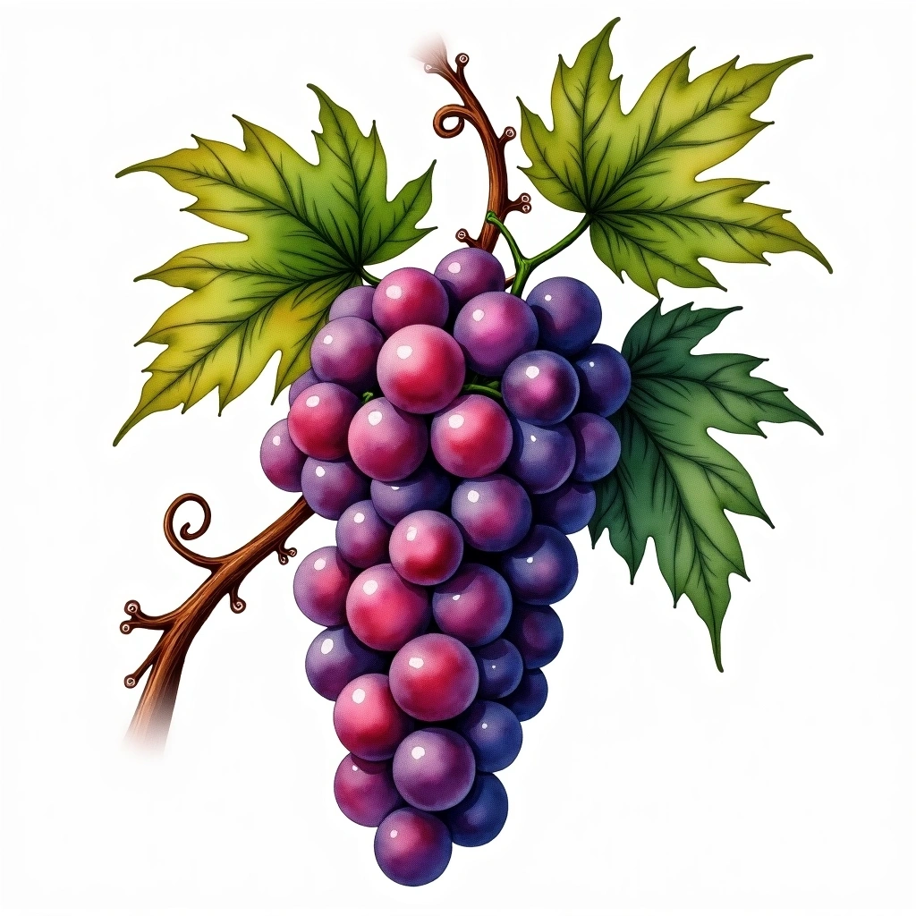Alfrocheiro Preto grape variety — Red watercolor illustration