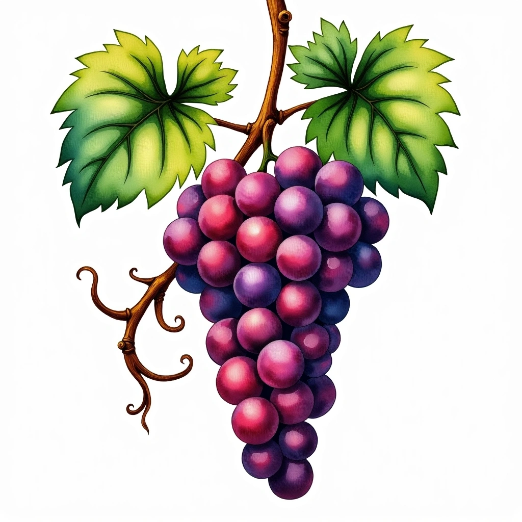 Alicante Bouschet grape variety — Red watercolor illustration