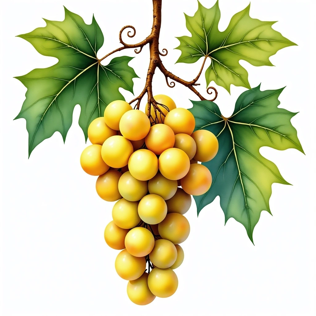 Alicante Ganzin grape variety — White watercolor illustration