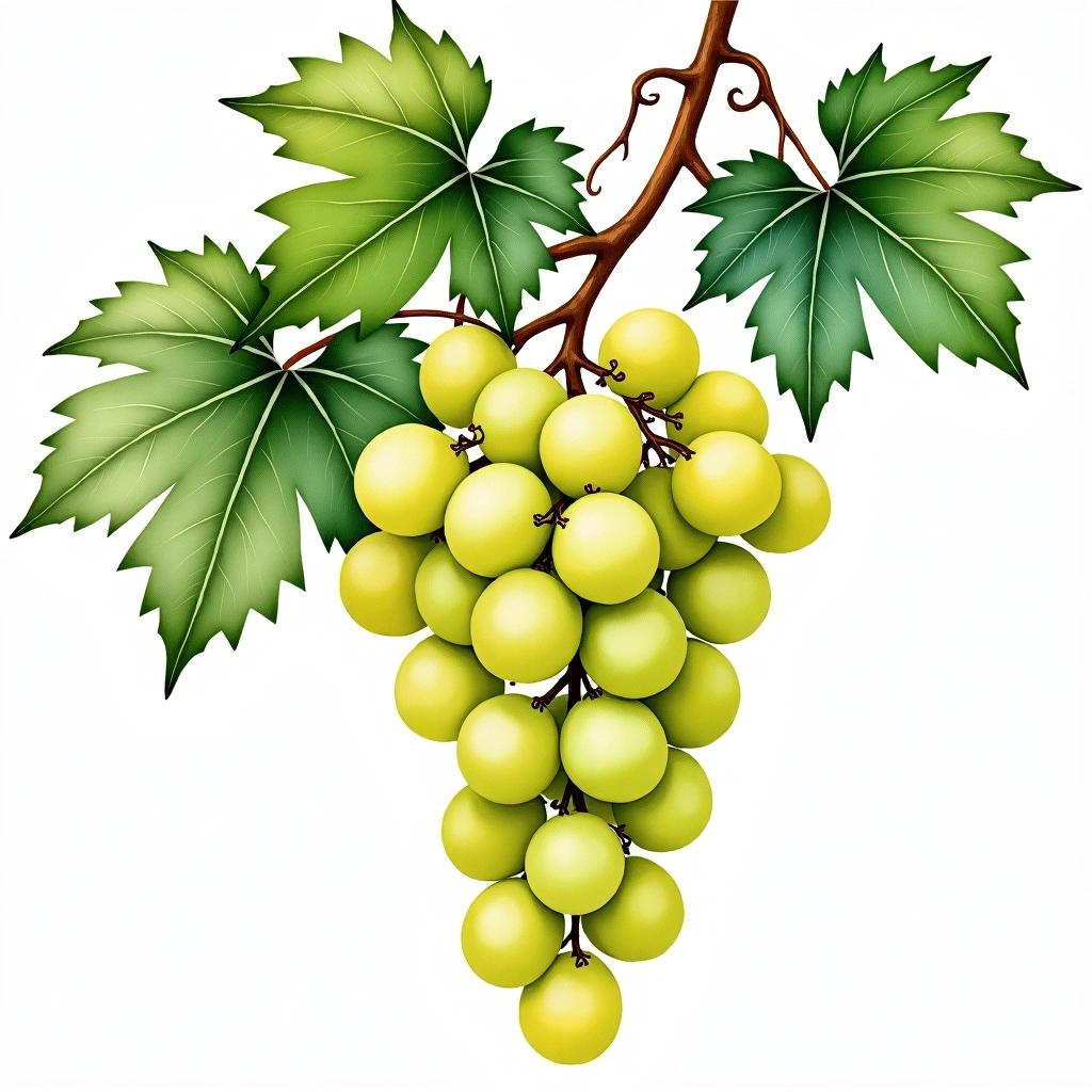 Aligoté grape variety — White watercolor illustration