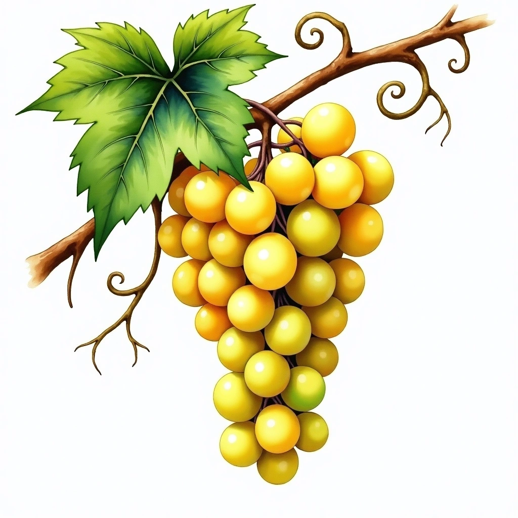 Antão Vaz grape variety — White watercolor illustration