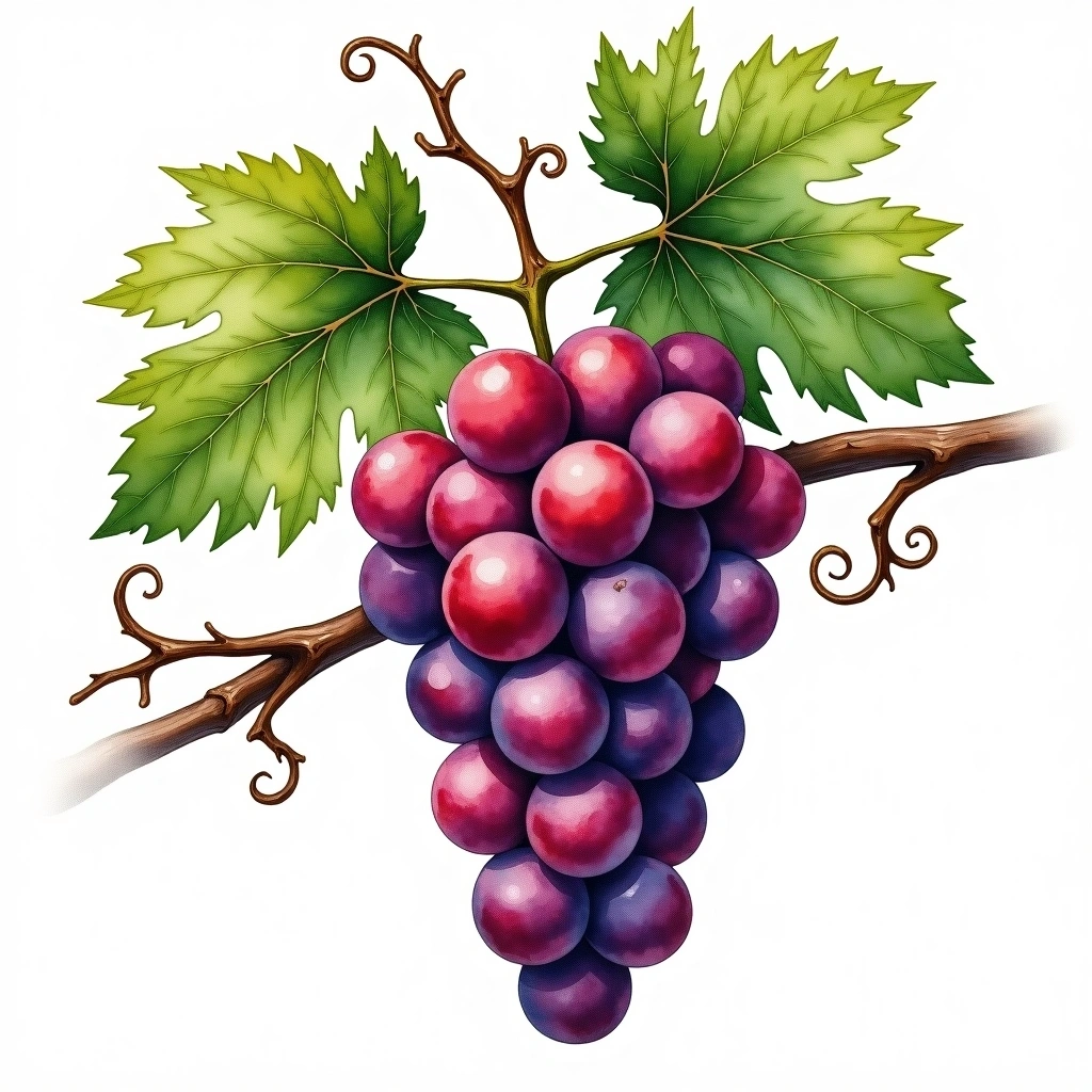 Areni grape variety — Red watercolor illustration