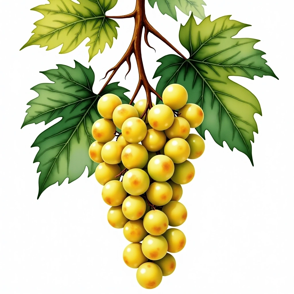 Arinto dos Açores grape variety — White watercolor illustration