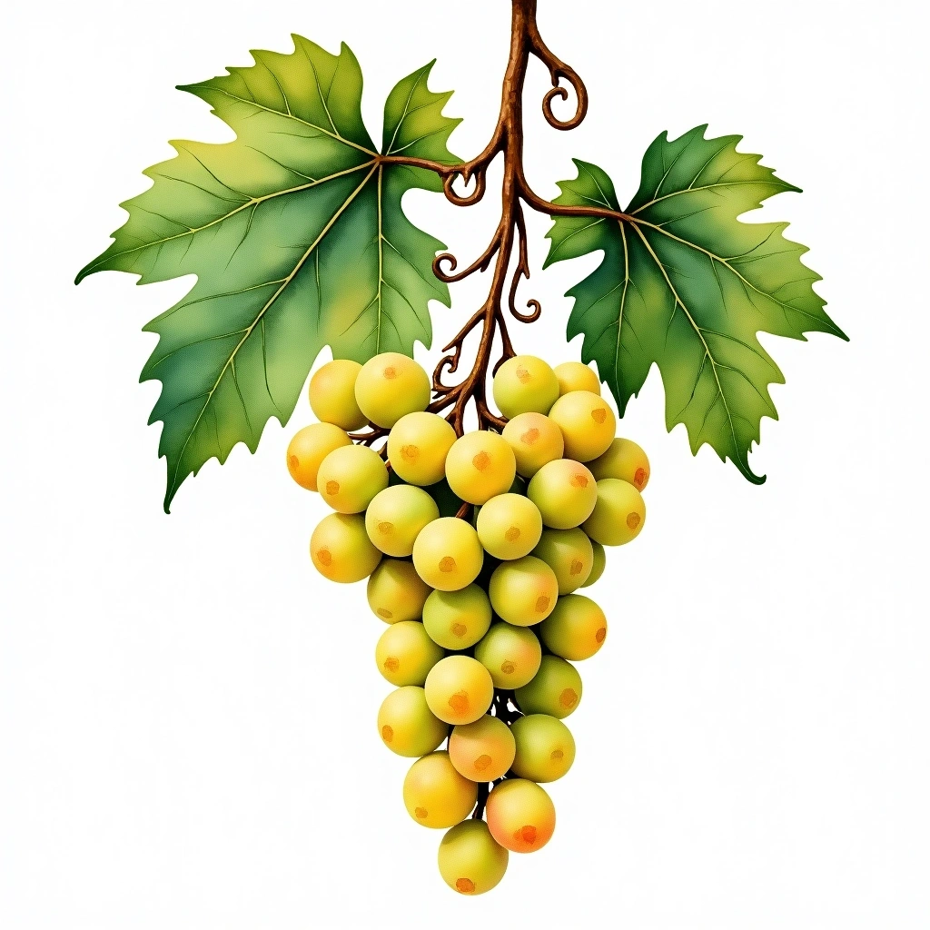 Asprinio Bianco grape variety — White watercolor illustration