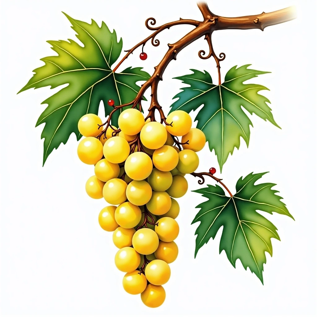 Assyrtiko grape variety — White watercolor illustration