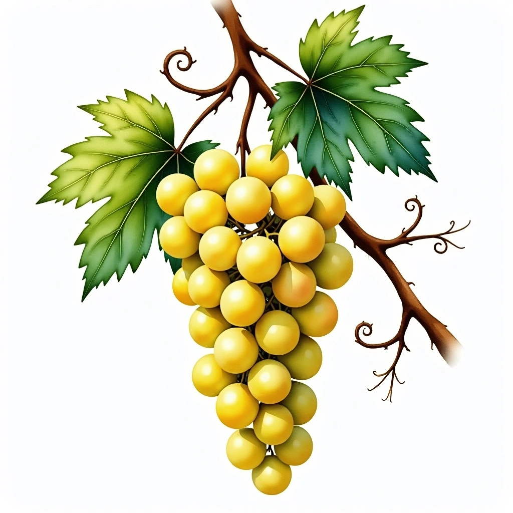 Azal Branco grape variety — White watercolor illustration
