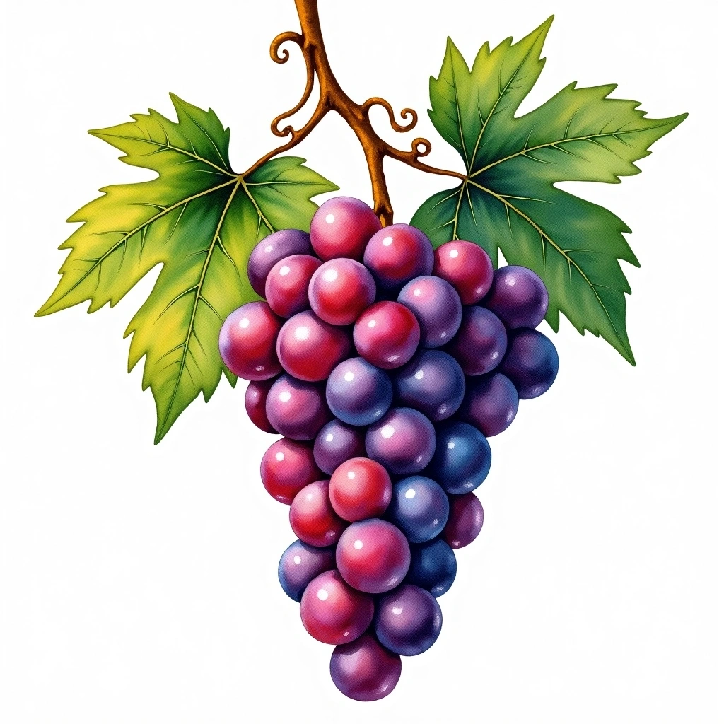 Băbească Neagră grape variety — Red watercolor illustration
