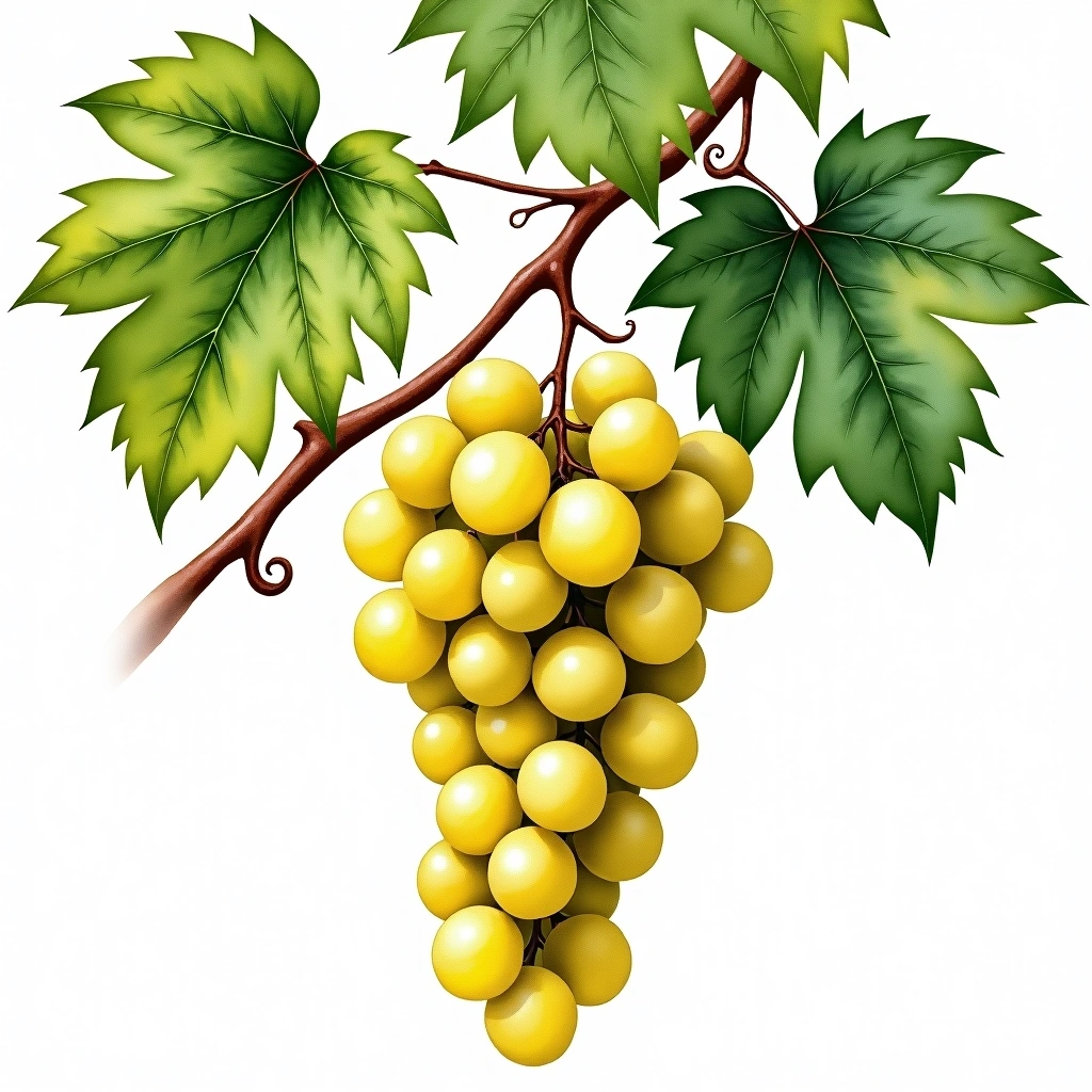 Bacchus grape variety — White watercolor illustration