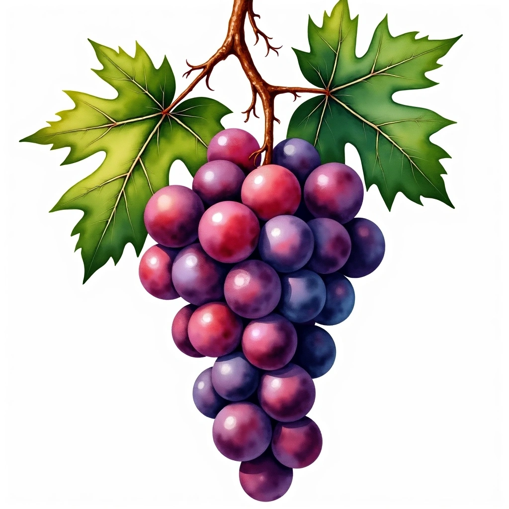 Baco Noir grape variety — Red watercolor illustration