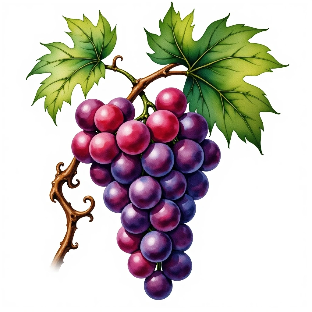 Bastardo Magarachsky grape variety — Red watercolor illustration