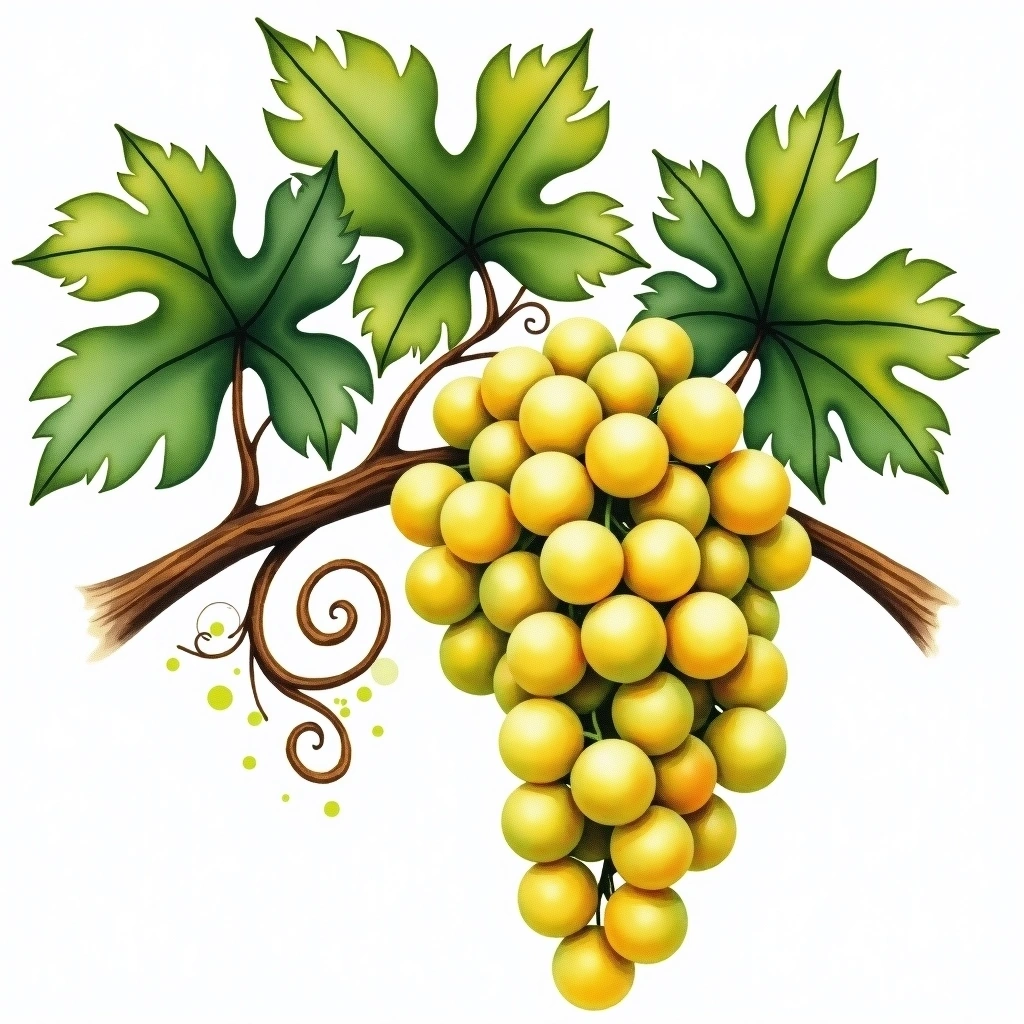 Biancame grape variety — White watercolor illustration
