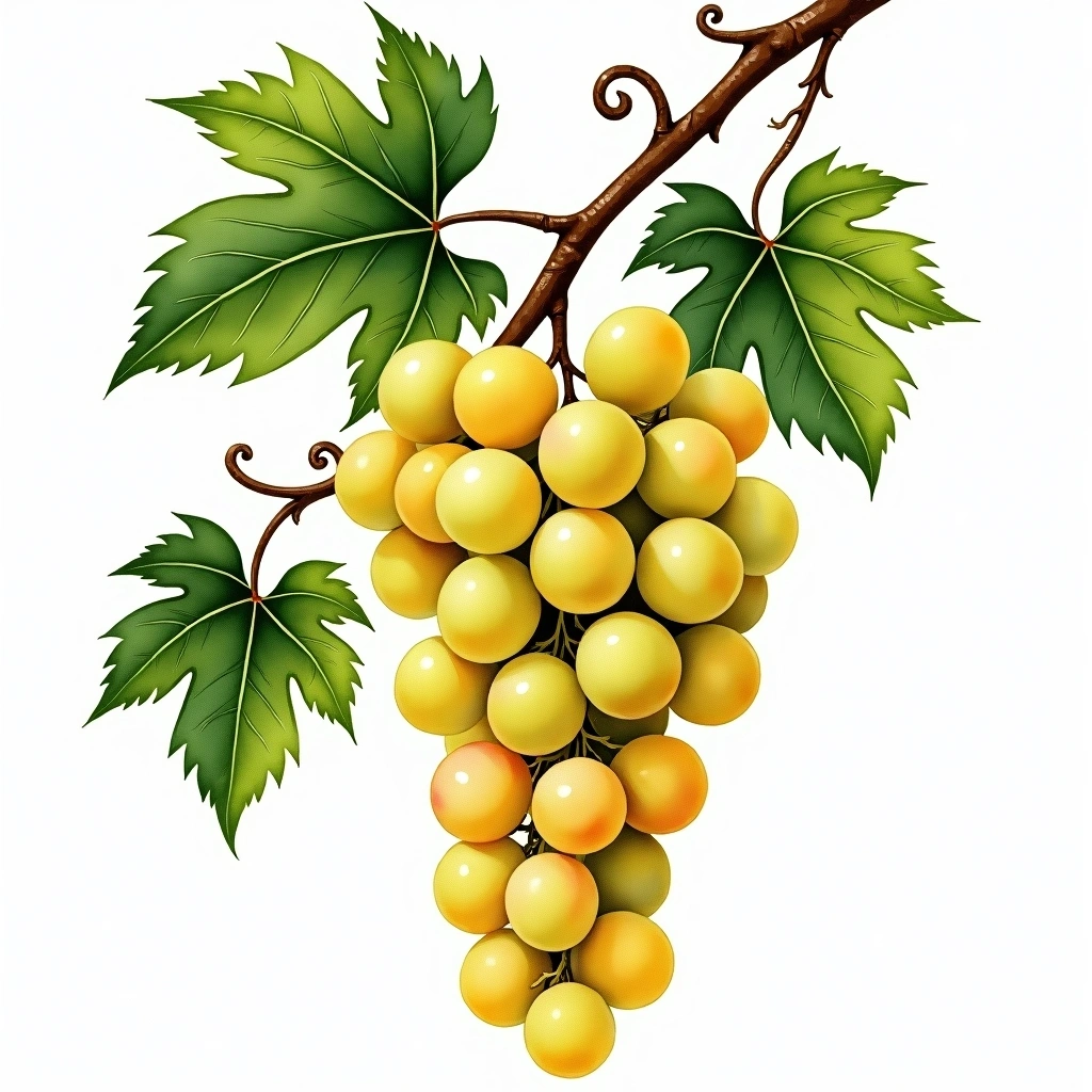 Bianco d'Alessano grape variety — White watercolor illustration