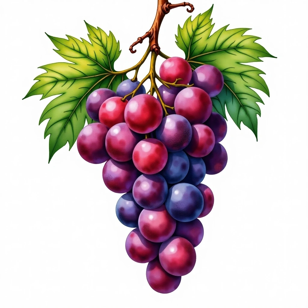 Black Queen grape variety — Red watercolor illustration
