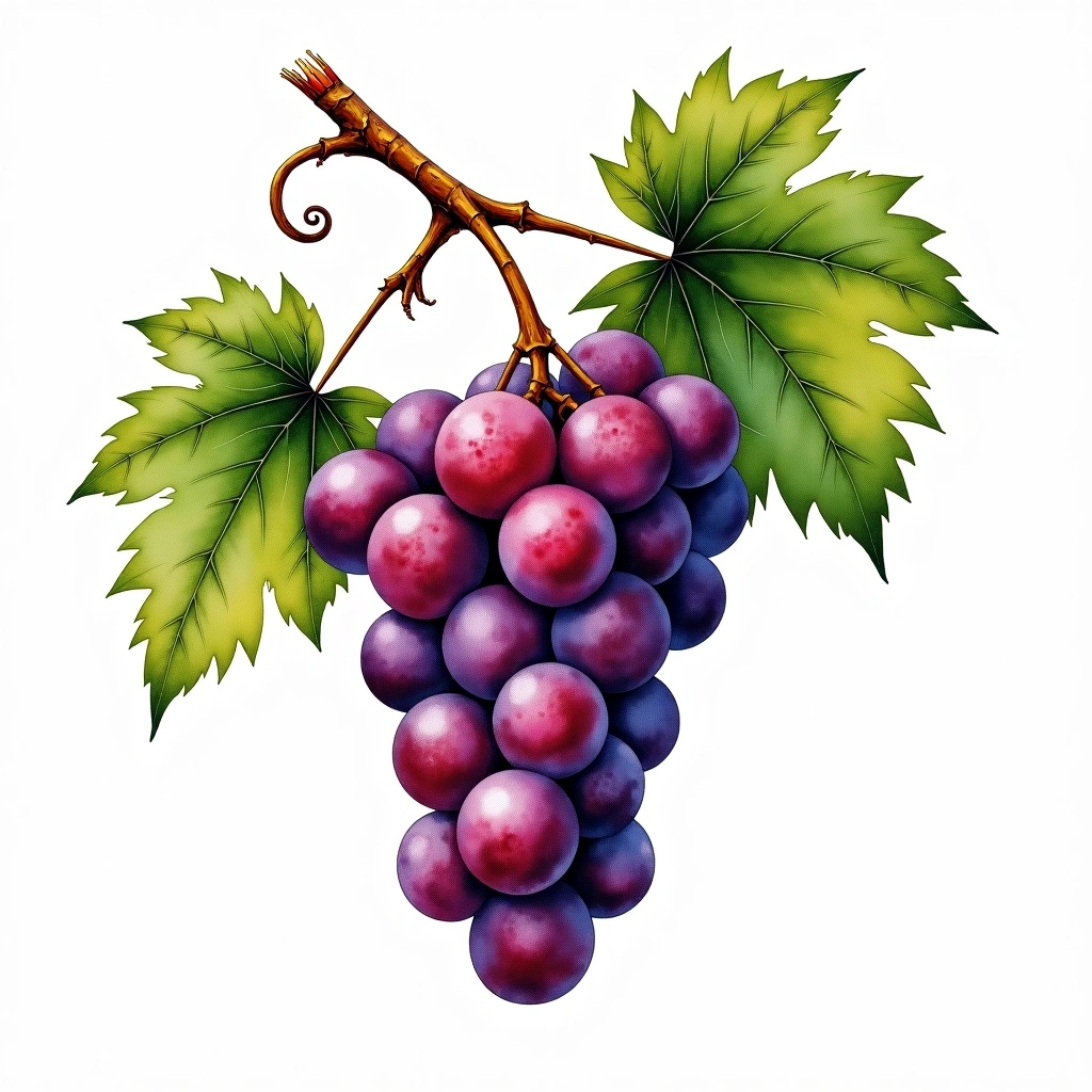 Blauburger grape variety — Red watercolor illustration
