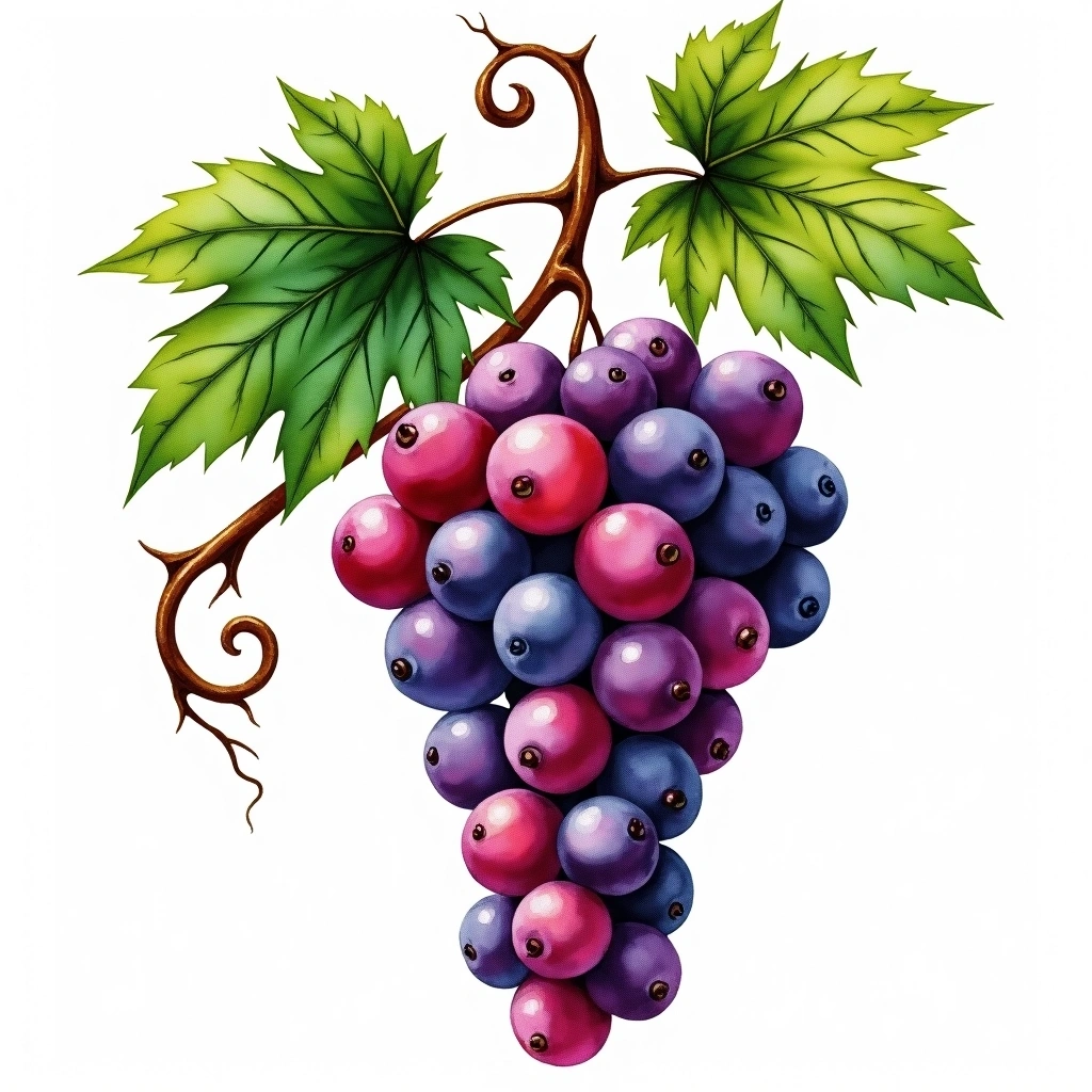 Blauer Portugieser grape variety — Red watercolor illustration