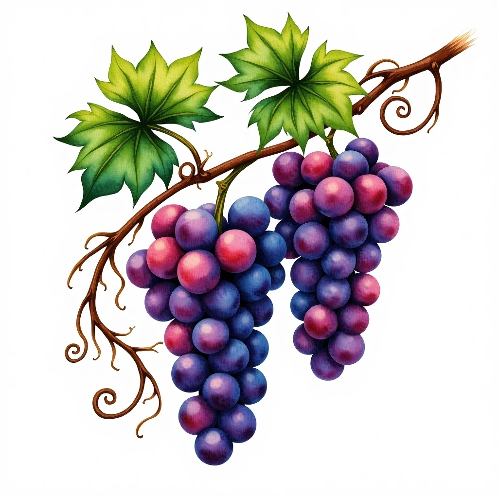 Bobal grape variety — Red watercolor illustration