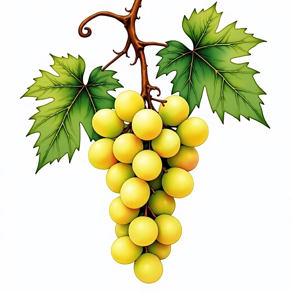 Bombino Bianco grape variety — White watercolor illustration