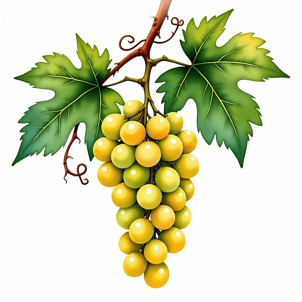 Bourboulenc grape variety — White watercolor illustration