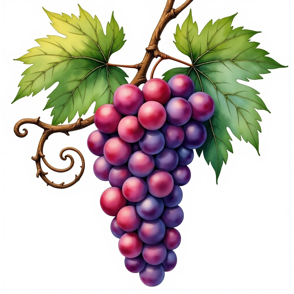 Brun Argenté grape variety — Red watercolor illustration