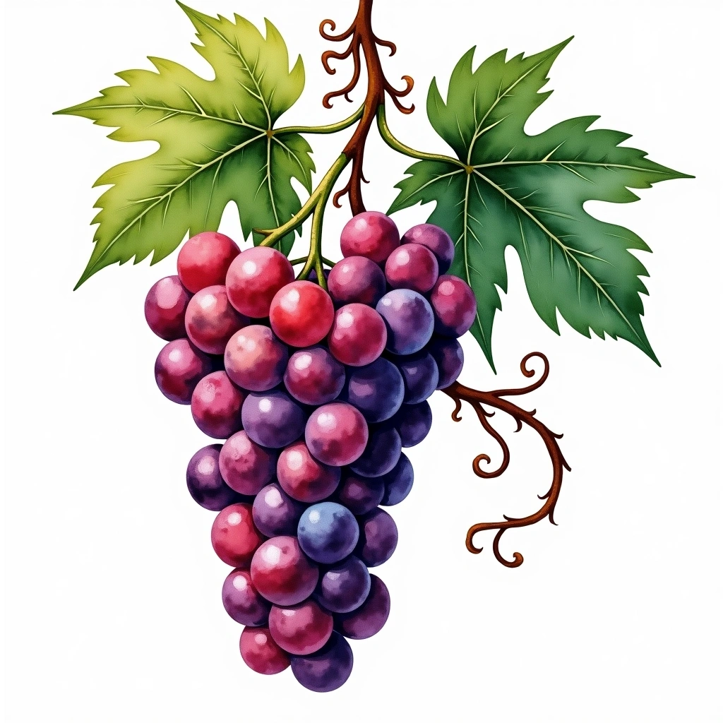 Bruñal grape variety — Red watercolor illustration