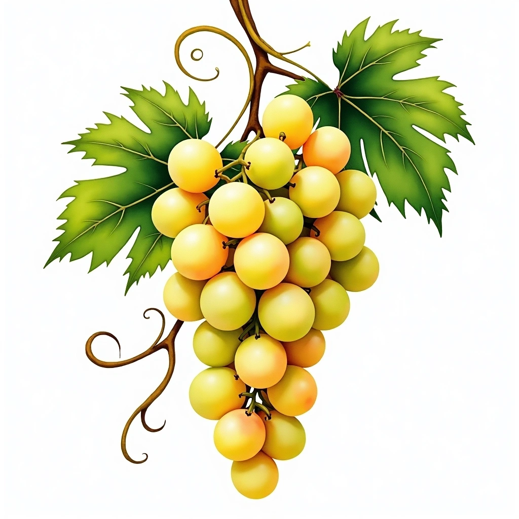 Bukettraube grape variety — White watercolor illustration
