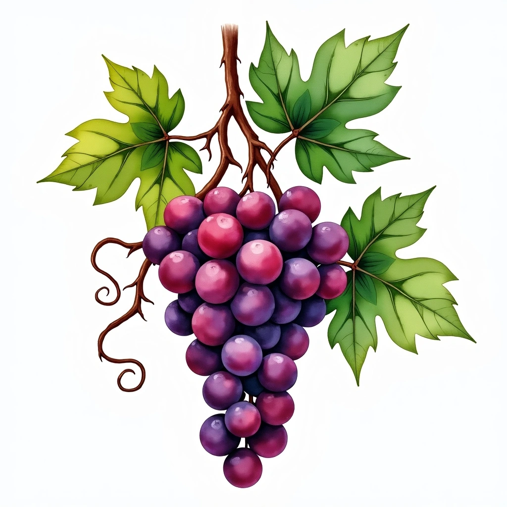 Burgund Mare grape variety — Red watercolor illustration