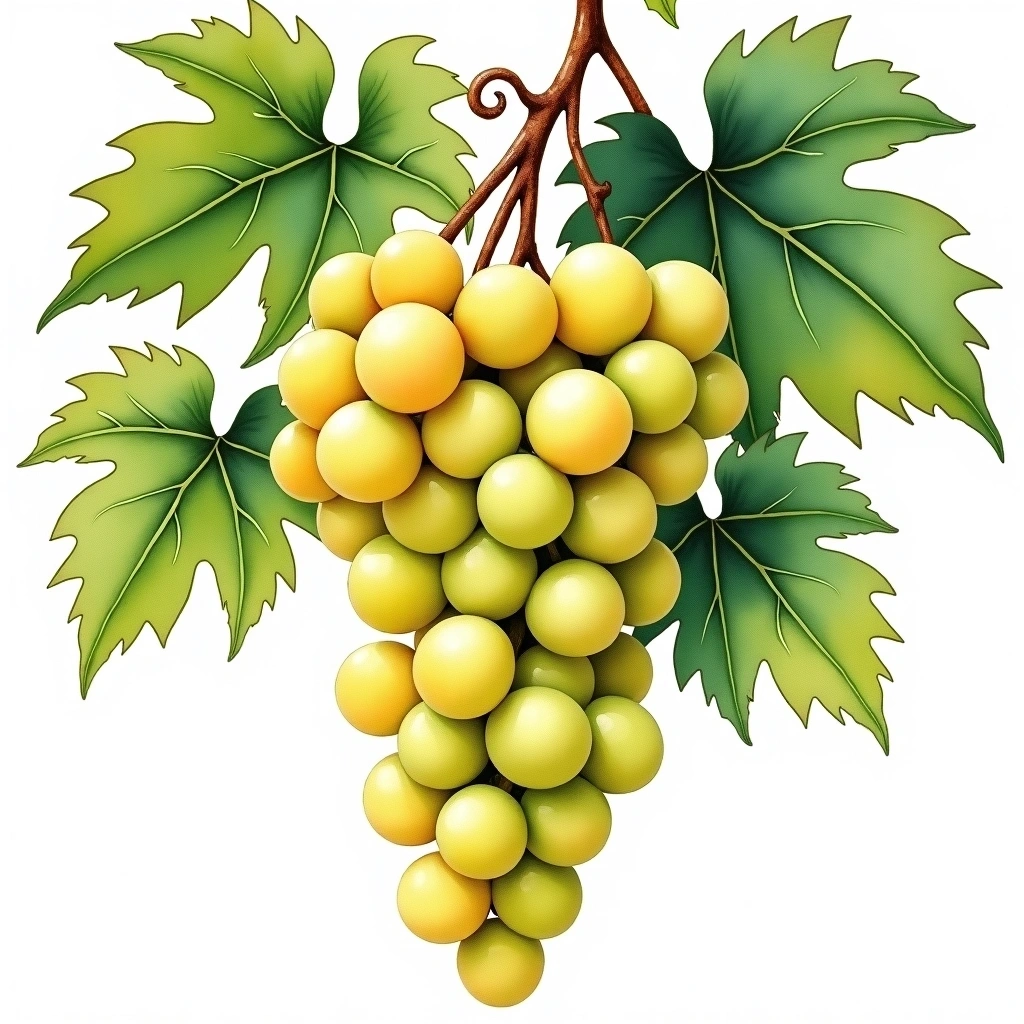 Cabernet Blanc grape variety — White watercolor illustration
