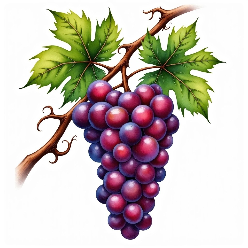 Cabernet Ruby grape variety — Red watercolor illustration