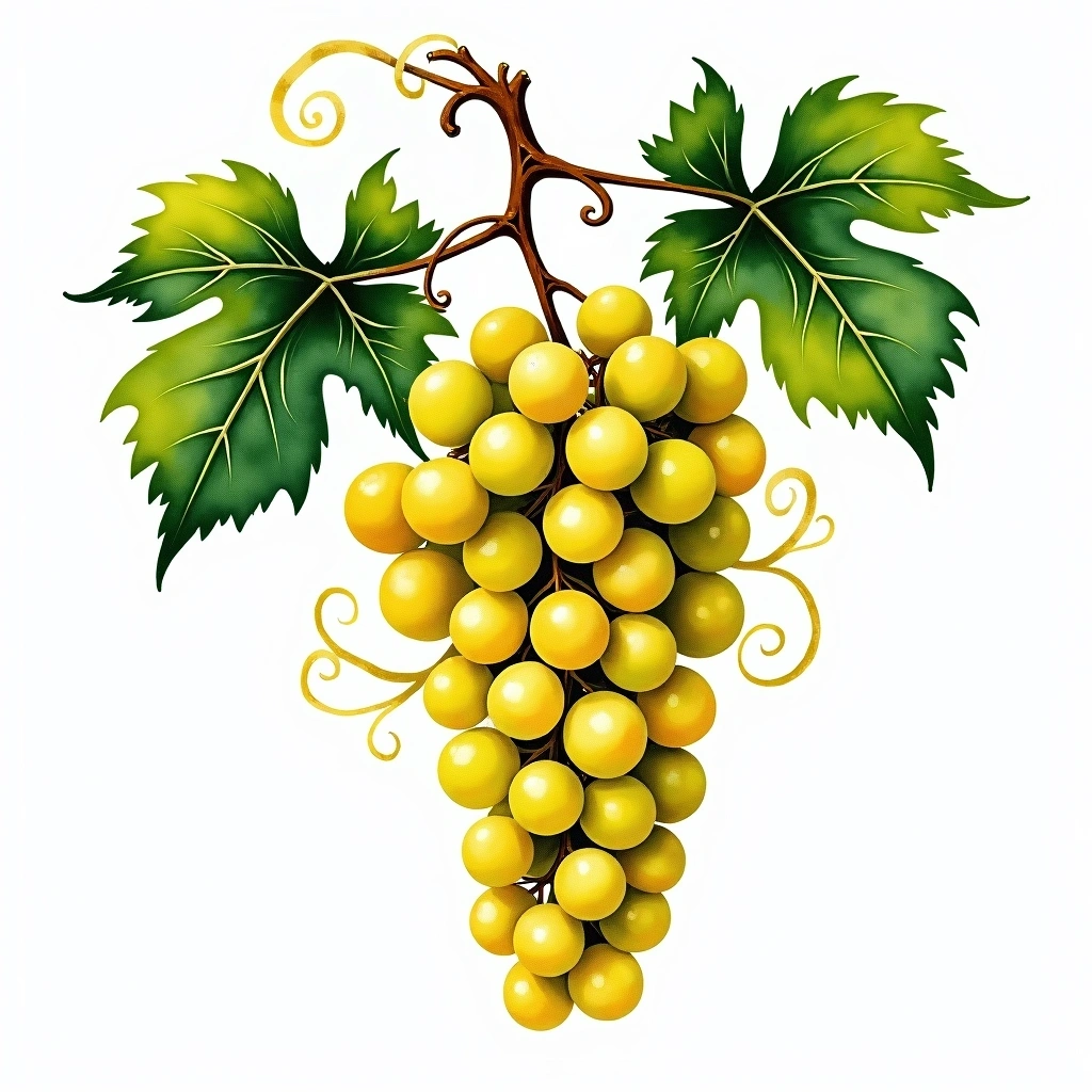 Caiño Blanco grape variety — White watercolor illustration