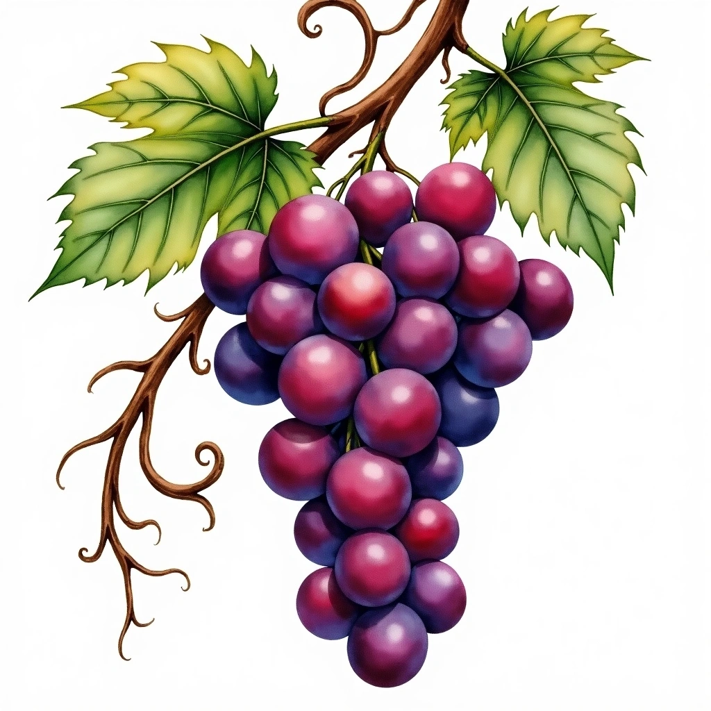 Canaiolo Nero grape variety — Red watercolor illustration