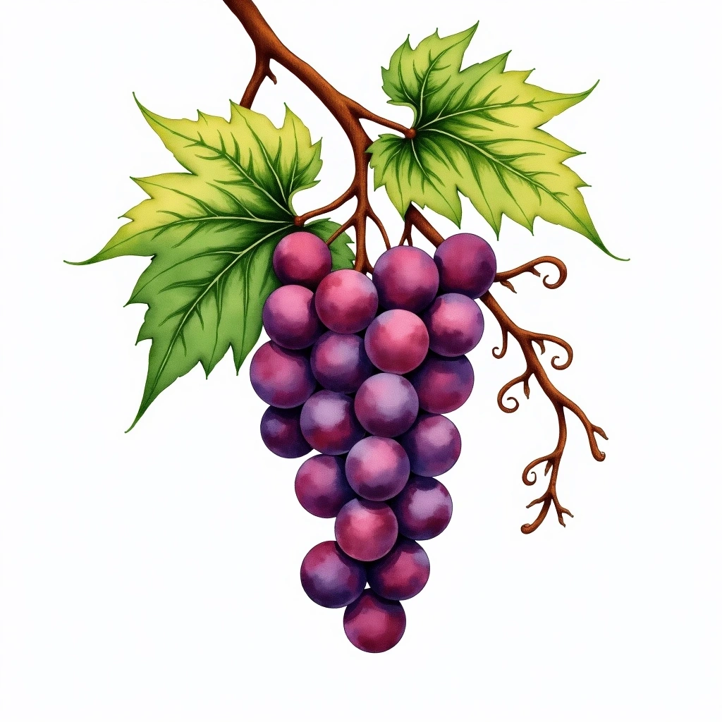 Cannonau grape variety — Red watercolor illustration