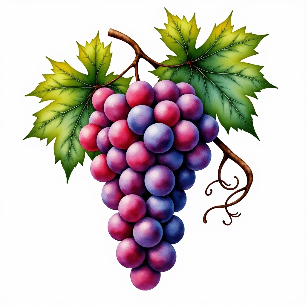 Carignan/Cariñena grape variety — Red watercolor illustration