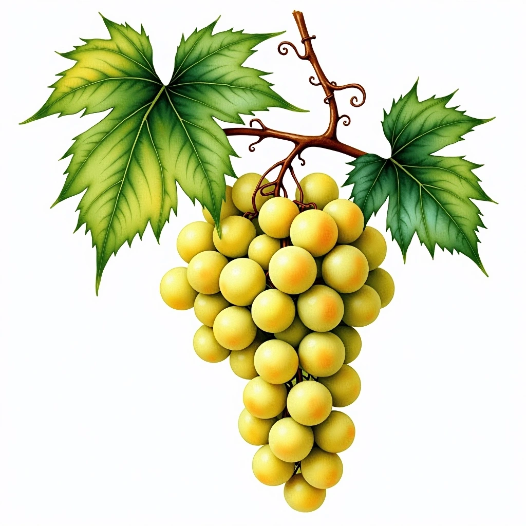 Catarratto Bianco grape variety — White watercolor illustration