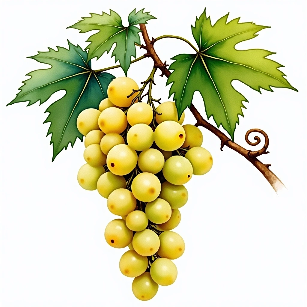 Cerceal Branco grape variety — White watercolor illustration