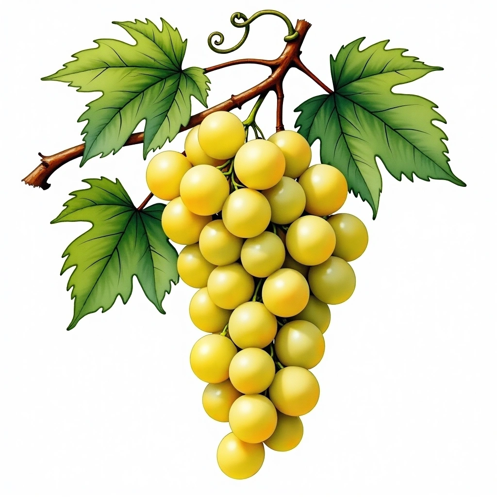Chardonel grape variety — White watercolor illustration