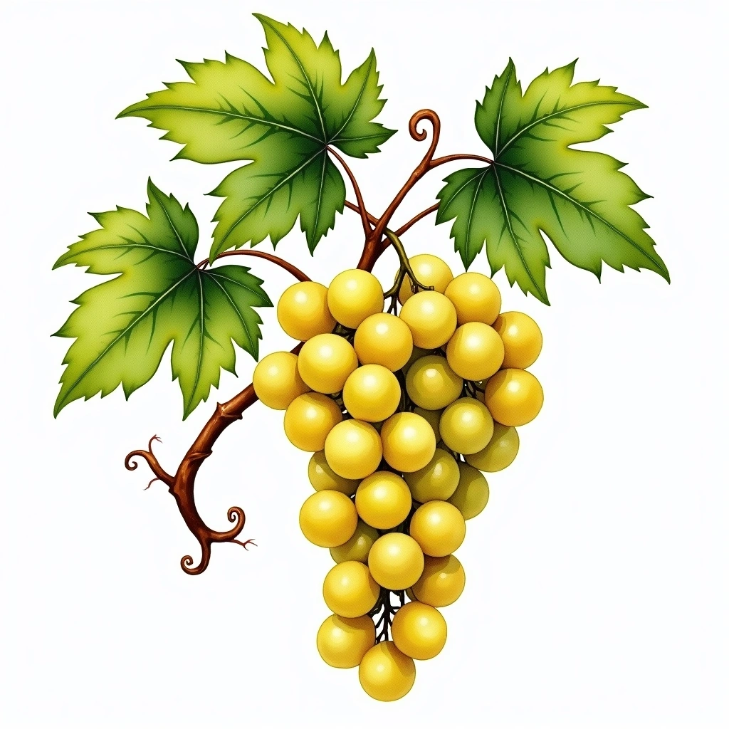 Chasselas grape variety — White watercolor illustration