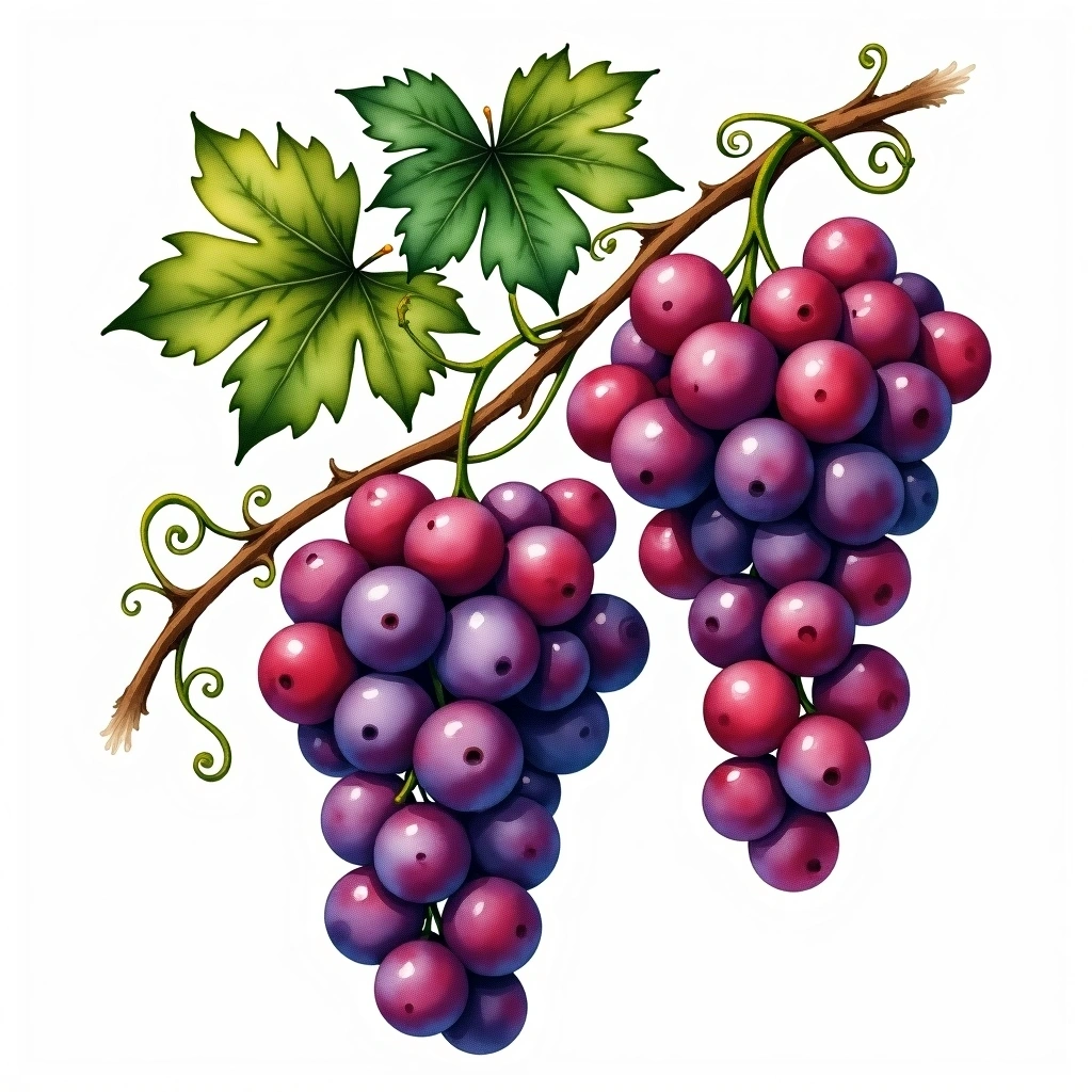 Chatus grape variety — Red watercolor illustration