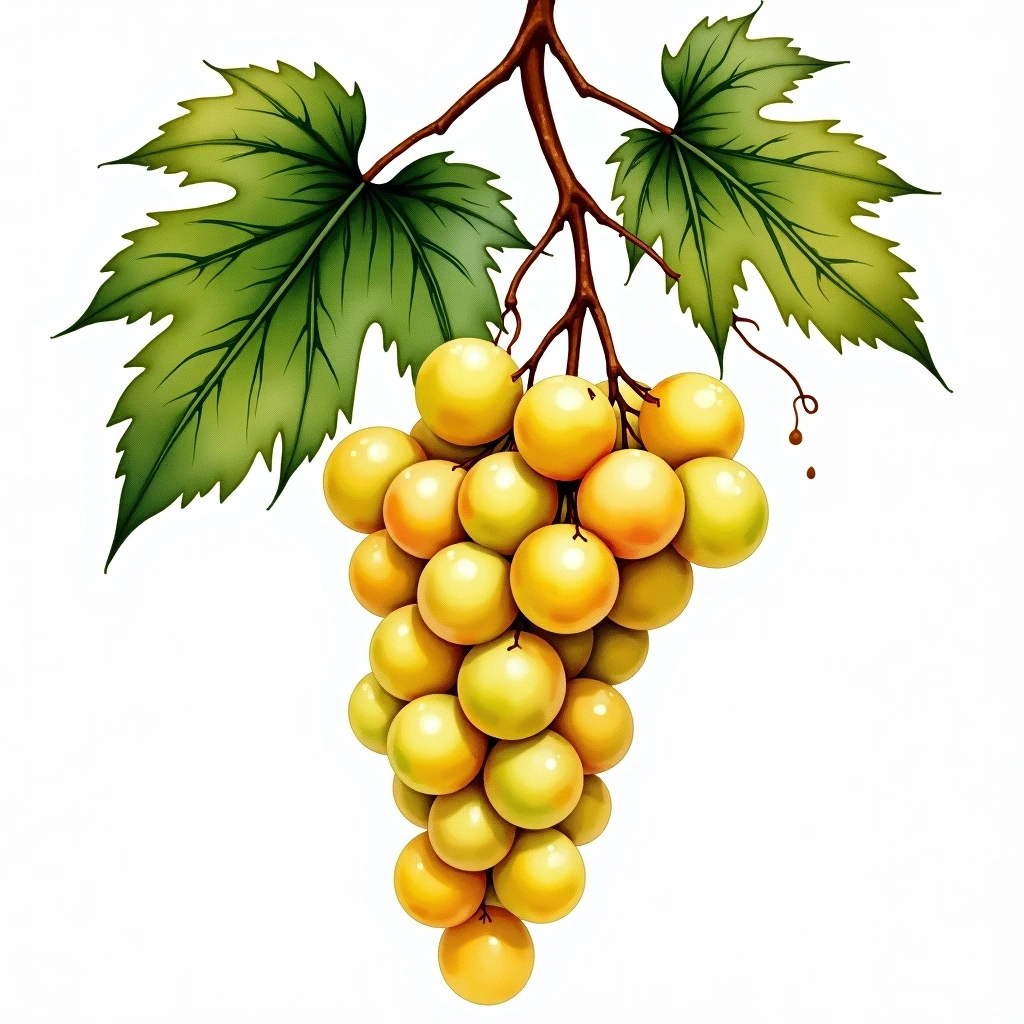 Chinuri grape variety — White watercolor illustration