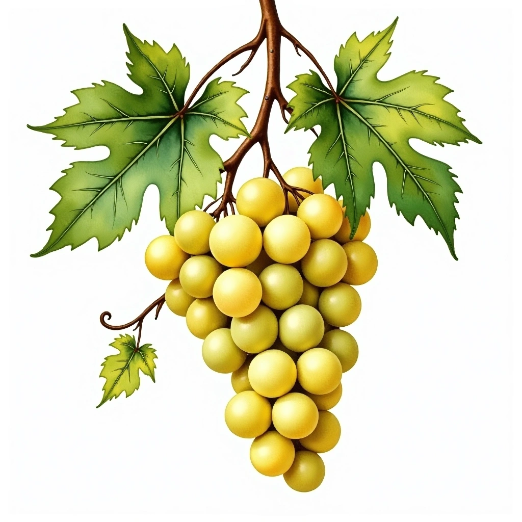 Coda di Volpe Bianca grape variety — White watercolor illustration