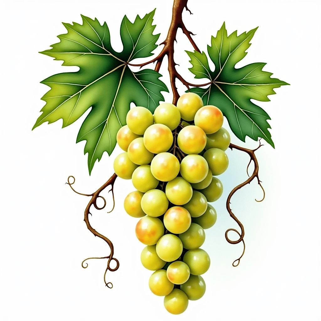Colombard grape variety — White watercolor illustration