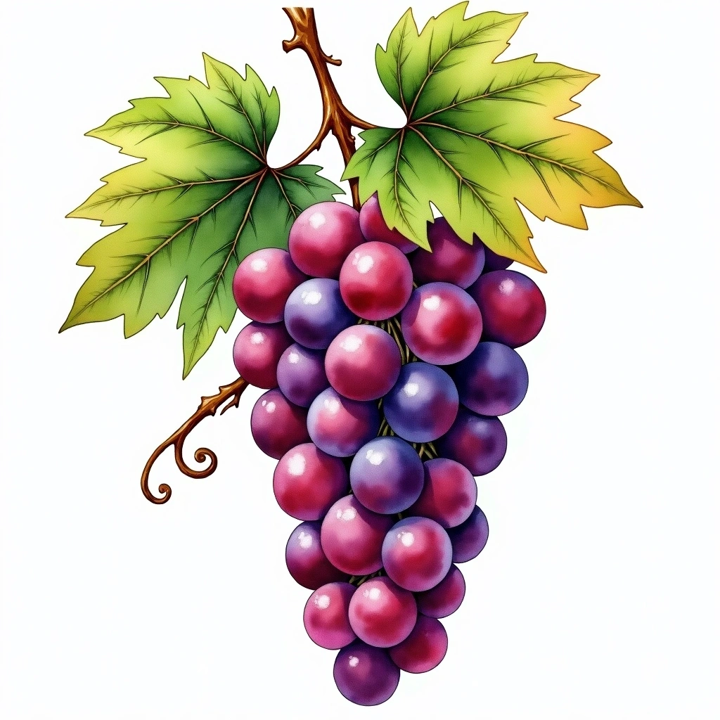Colorino del Valdarno grape variety — Red watercolor illustration