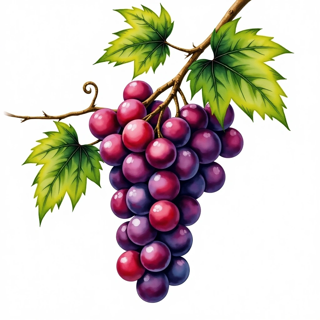 Corinto Nero grape variety — Red watercolor illustration