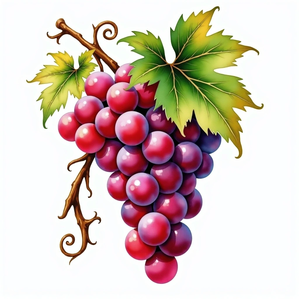 Counoise grape variety — Red watercolor illustration