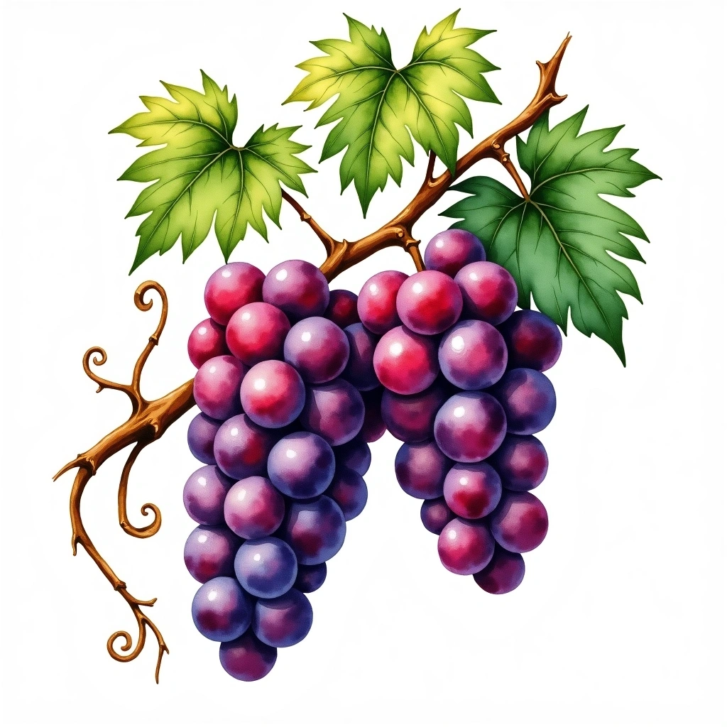 Cynthiana grape variety — Red watercolor illustration