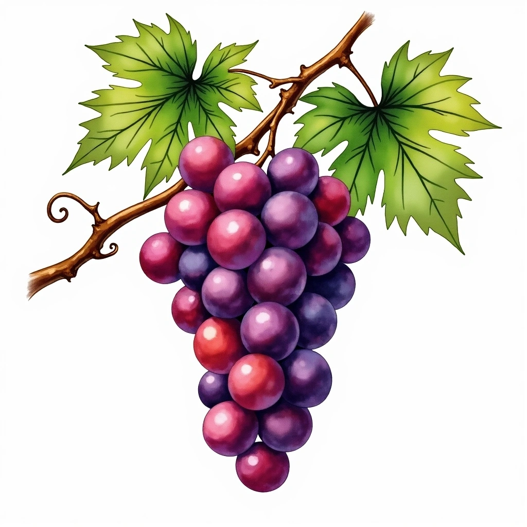 Debina grape variety — Red watercolor illustration