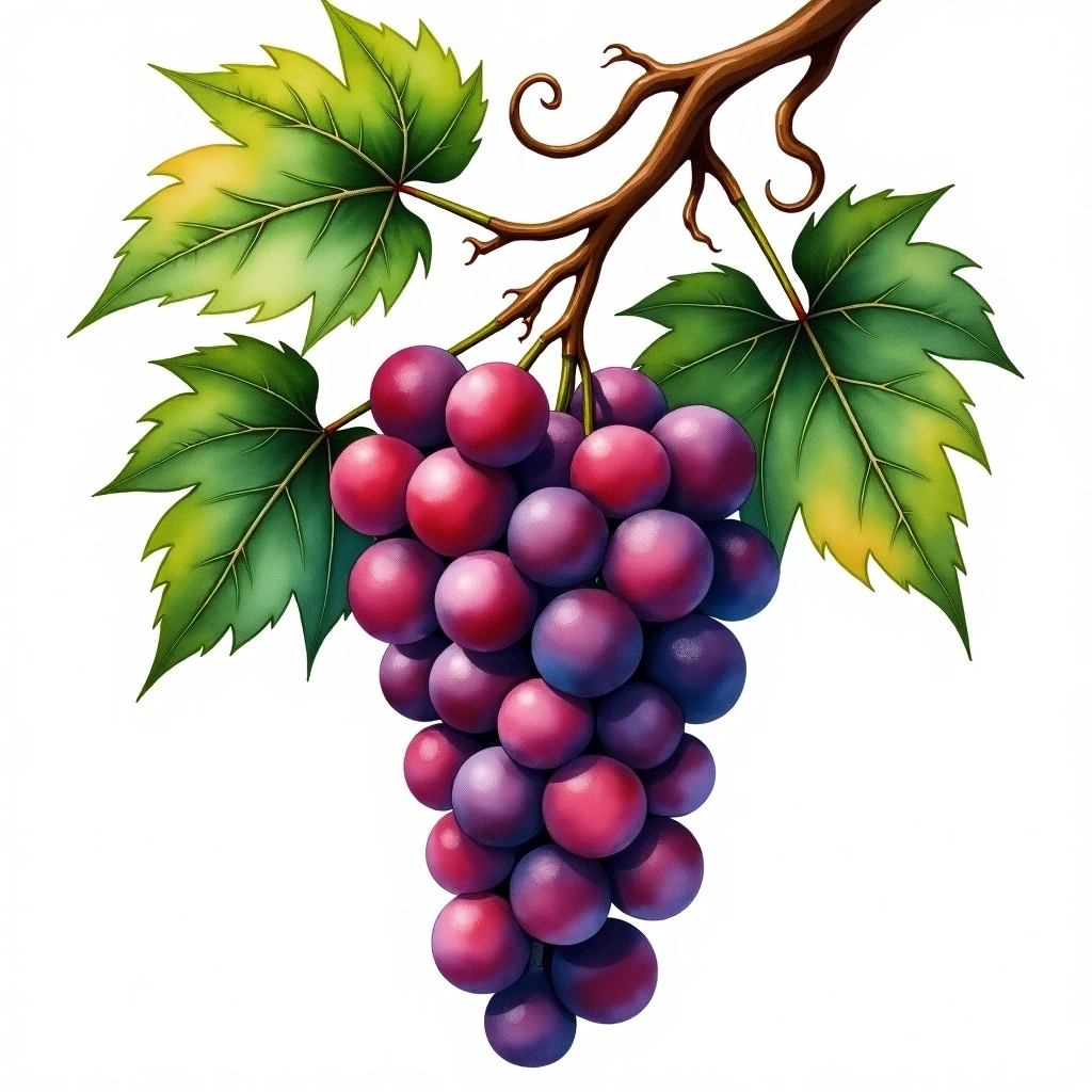 Donzelinho Tinto grape variety — Red watercolor illustration