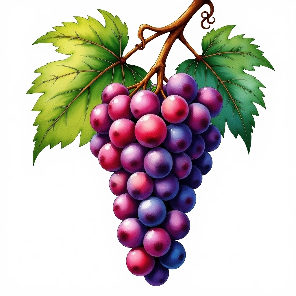 Dzvelshavi Obchuri grape variety — Red watercolor illustration