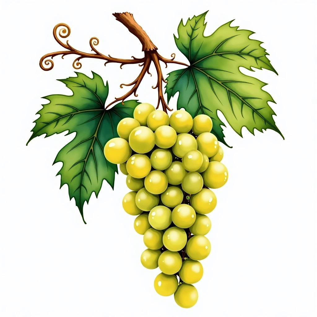 Emerald Riesling grape variety — White watercolor illustration
